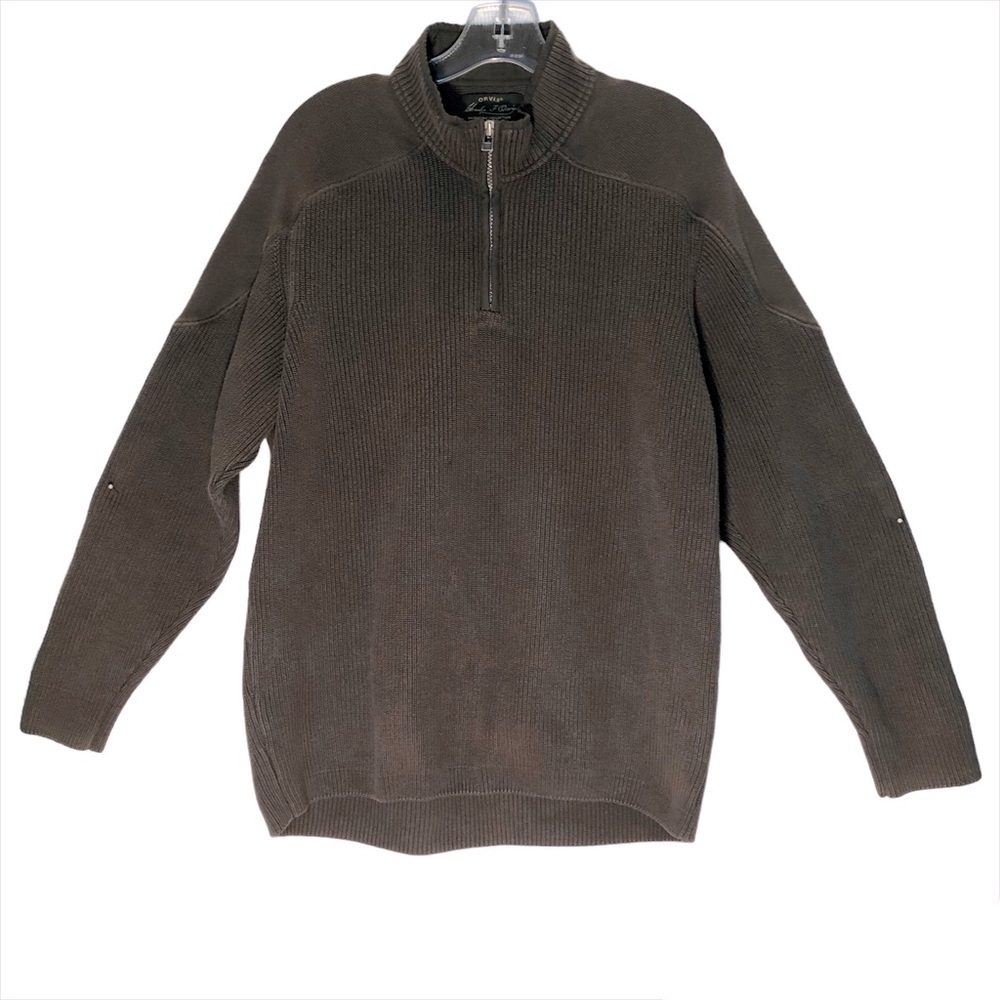 Orvis quarter zip ribbed 100% cotton olive green sweater size medium